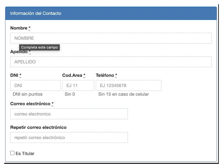 Paso 2 para sacar turno de la VTV en Villa Lynch: información del contacto